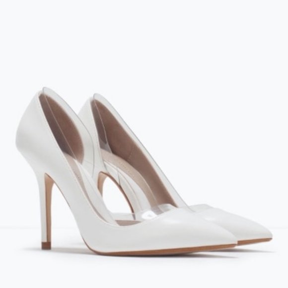 NWOT Zara White and Vinyl Pointy Toe High Heels 6
